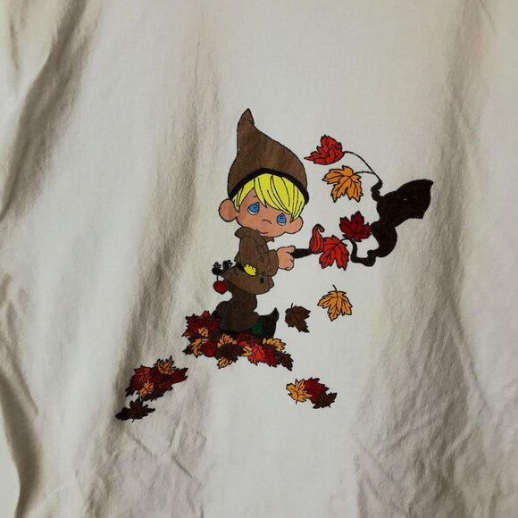 Vintage Autumn Elf T Shirt Fall Leaves Fruit of the Loom Graphic Tee USA White - Picture 5 of 14